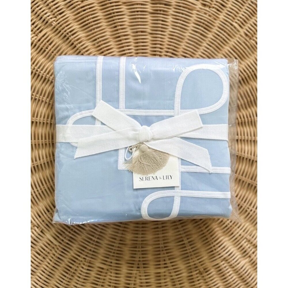 NEW Serena & Lily Southport Sateen Duvet Cover (K/CK)-Cape Blue